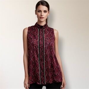 Anthropologie Endless Rose Red Black Snake Print Sleeveless Mock Neck Goth Top